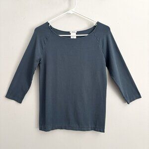 Wolford Blue 3/4 Sleeve Stretchy Round Neck Shirt Women’s Medium Minimalist Top